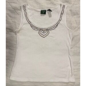 Mountain Lake White‎ Ribbed Cotton Sequin Embellished Tank Top Small 2000s Y2K